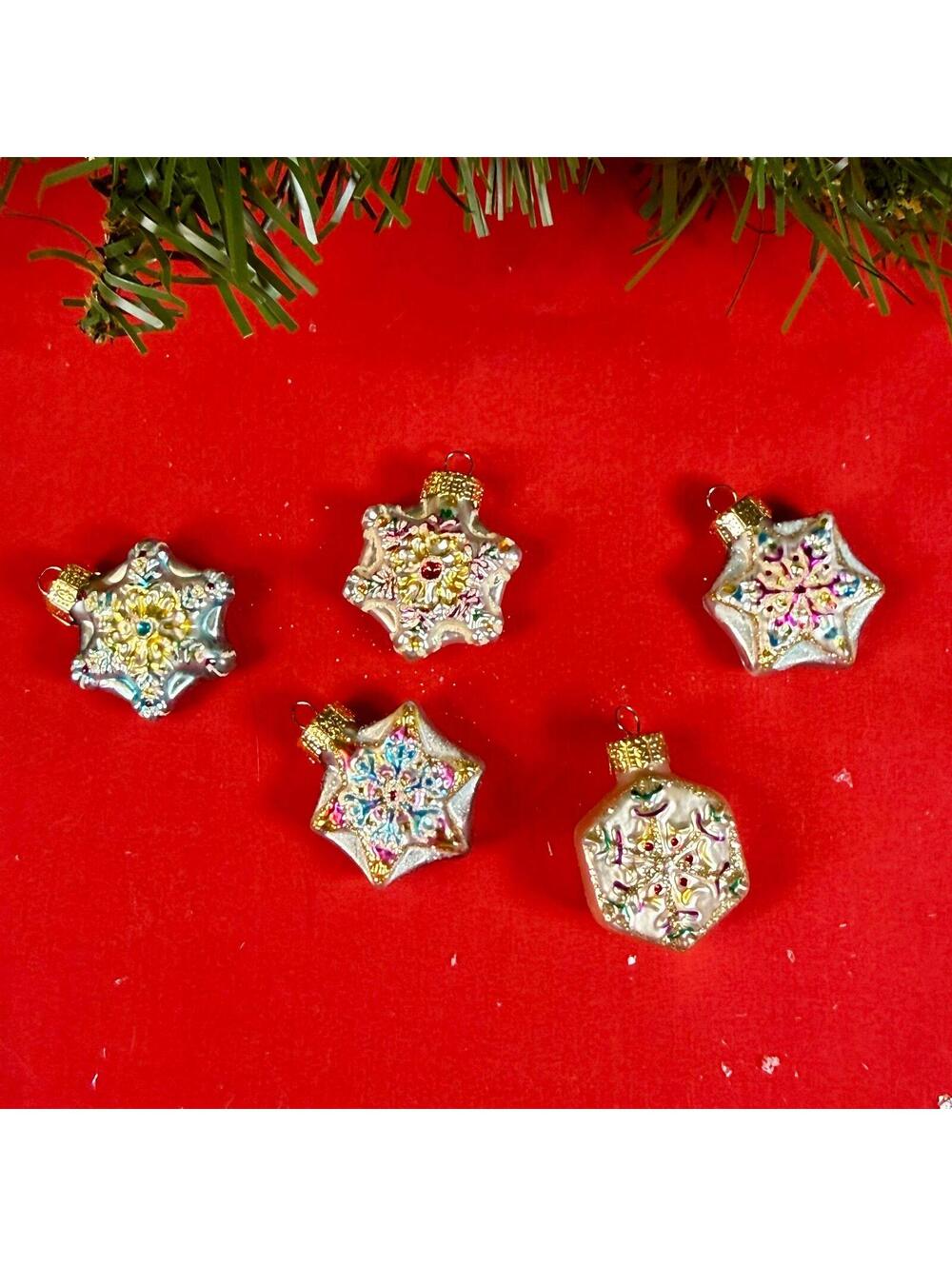 Mini Glass Snowflake Ornaments - Set of Five